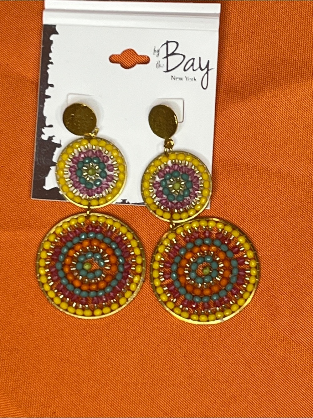 By The Bay NY Yellow Multicolor Beaded Double Drop Earrings